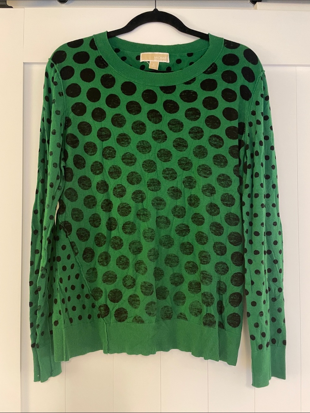 MICHAEL Michael Kors Green Crewneck Sweater with Black Polka Dots